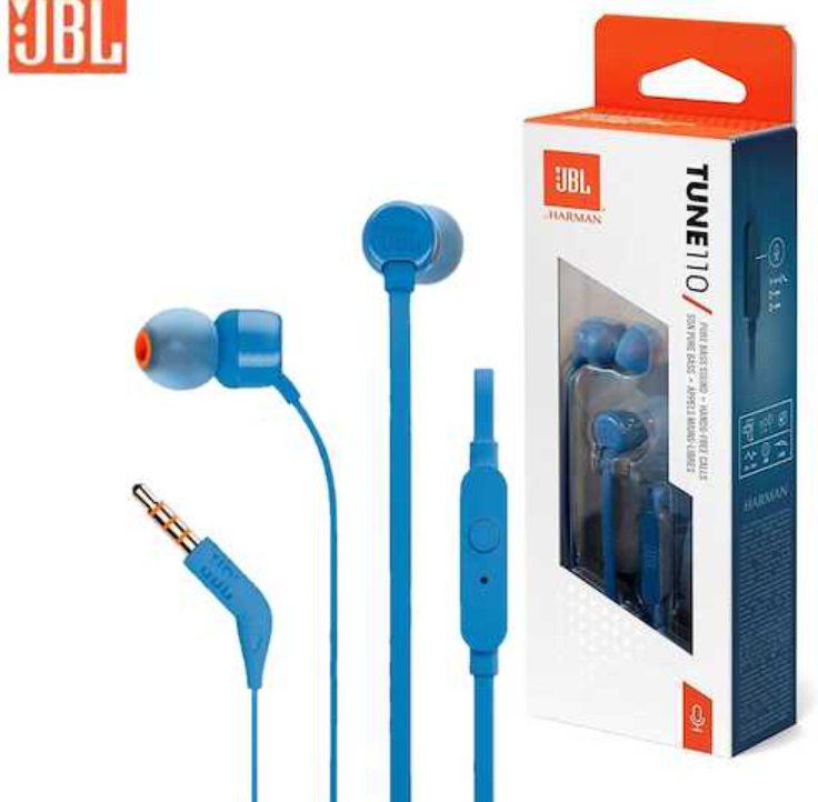 JBL HEADPHONE T110 TOOTH IN-EAR,CARIBBEAN,BLUE