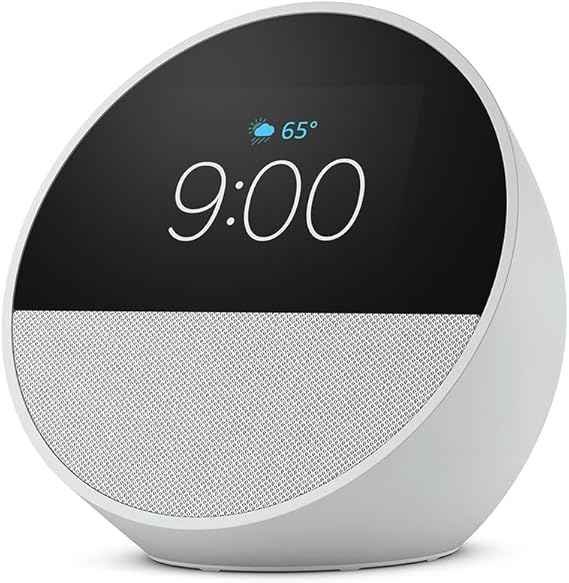 AMAZON  ECHO SPOT (2024 RELEASE), SMART ALARM CLOCK WITH VIBRANT SOUND AND ALEXA - GLACIER WHITE, W