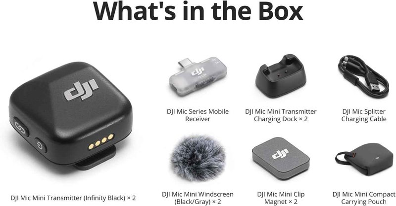 DJI MIC MINI 2 TX 1 MOBILE RX,WIRELESS LAVALIER MICROPHONE,INFINITY BLACK